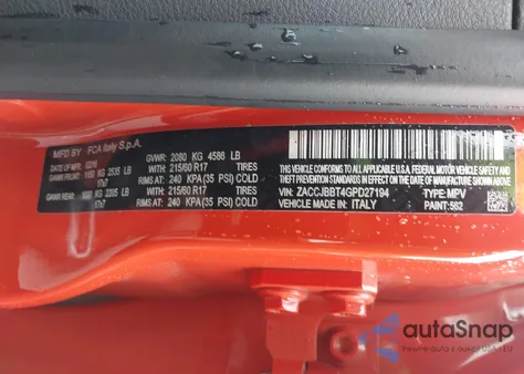 2016 Jeep Renegade Latitude из США, поврежденный, VIN ZACCJBBT4GPD27194